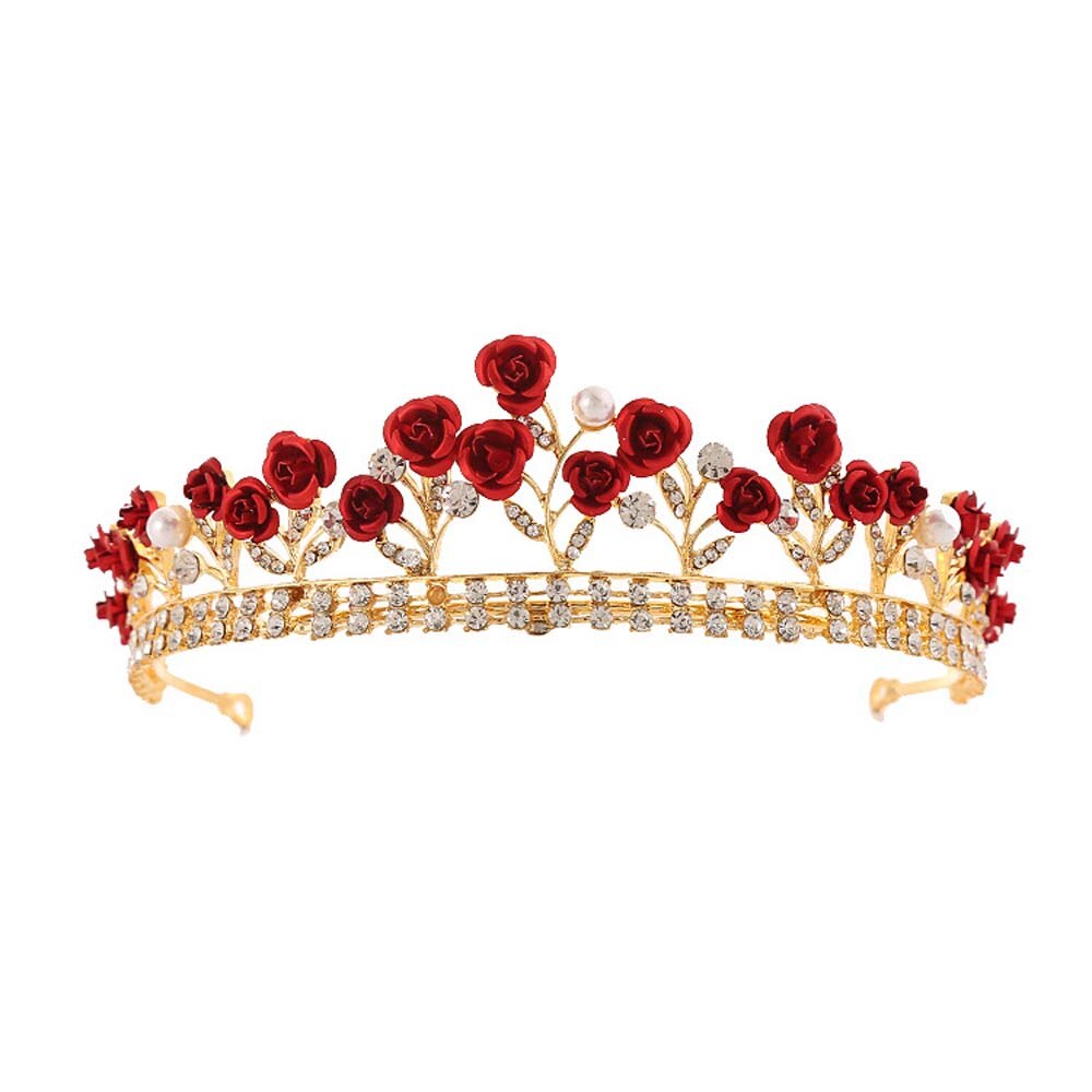 Vintage hovedbeklædning grøn/rød rose crystal krone hårbånd tiara brude fest smykker bryllup hår tilbehør: 1