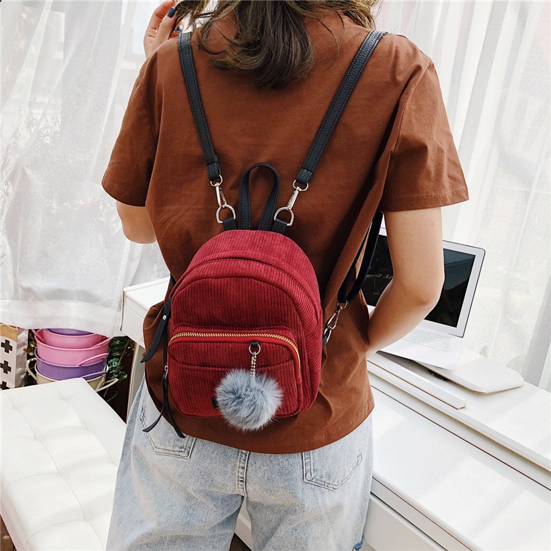 Women Mini Backpack Corduroy Small Crossbody Bag For Teenage Girl Striped Soft Cloth Fabric Shoulder Bag Ladies Kids Phone Purse