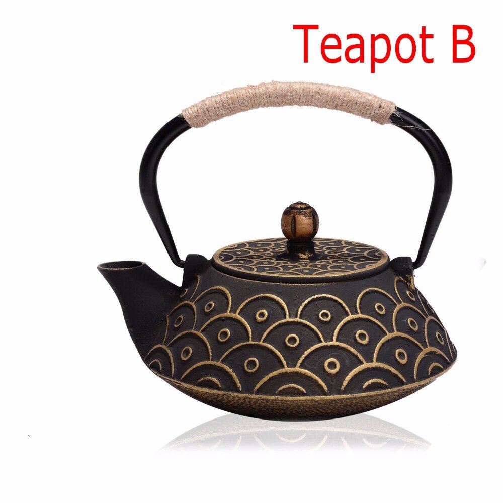 7 Chioces Cast Iron Teapot Set Japanese Tea Pot Tetsubin Kettle Enamel 900ml Kung Fu Infusers Metal Net Filter Cooking Tools: Teapot B