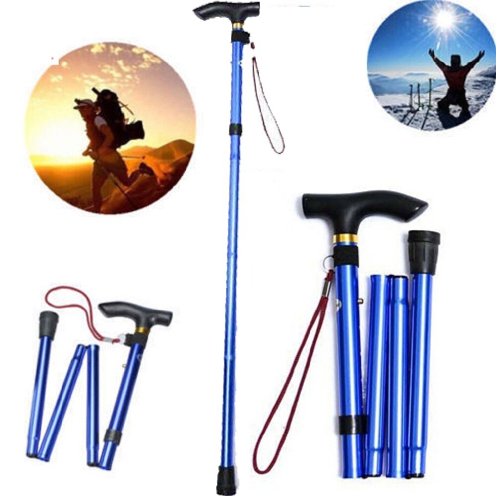 Non-slip Adjustable Height Aluminum Alloy Folding Walking Stick Cane Travel Crutch Alpenstock (Silver)