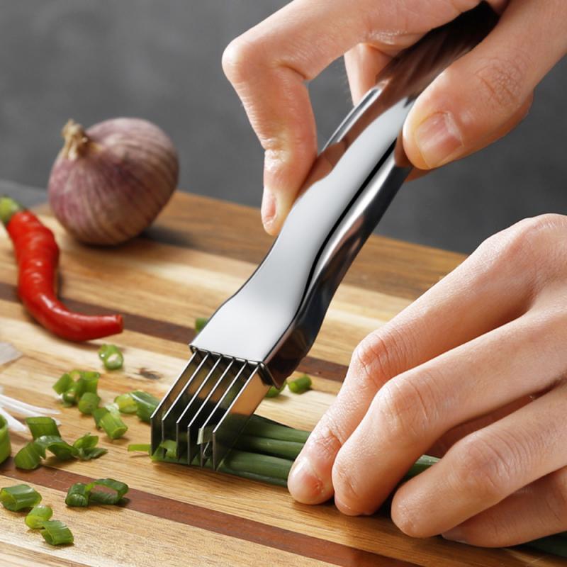 Roestvrijstalen uiensnijder, uienvork, fruit- en groentesnijder, uiensnijder, snijmes, veilige snijhulp, keukengereedschap