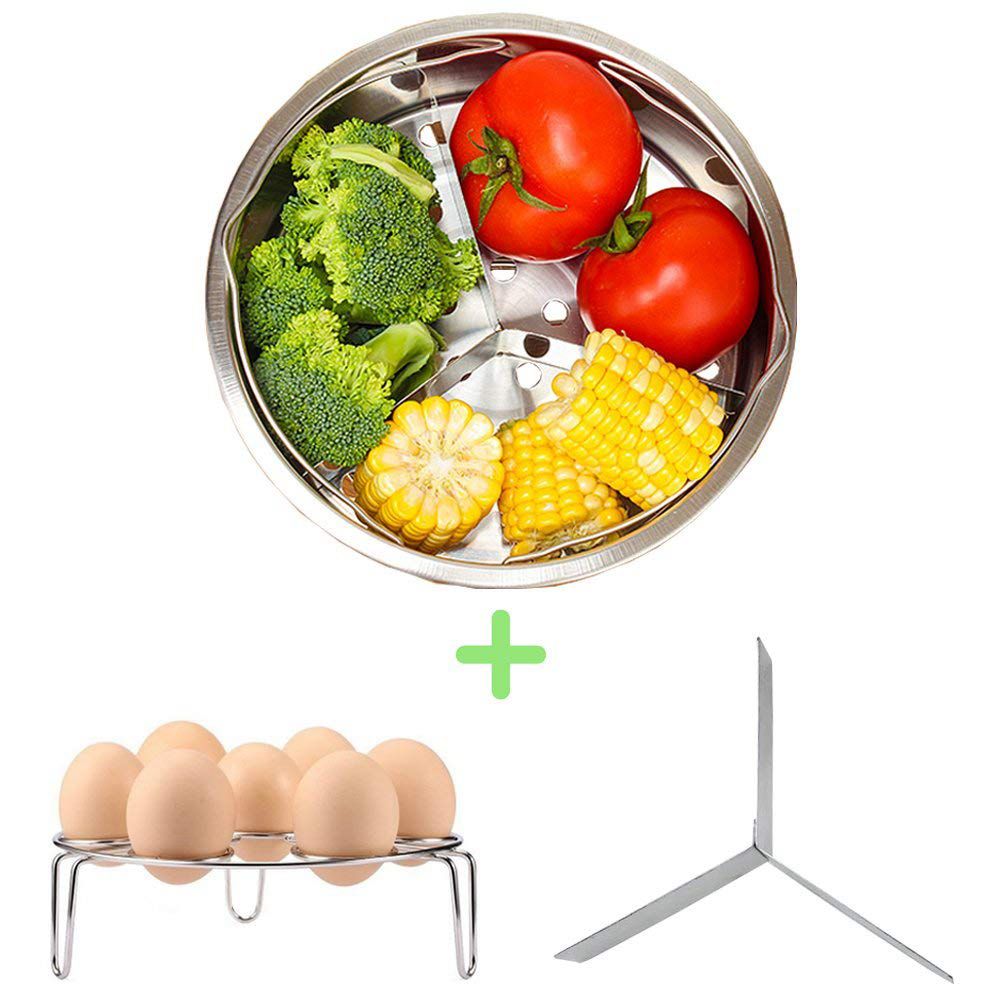 Steamer Basket with 3-way divider for Instant Pot Accessories 6 Qt 8 Quart with Pressure Cooker Egg Rack Trivet