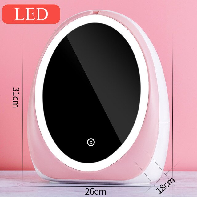 Ei Vorm Led Licht Desktop Organizer Hd Spiegel Make Organizer Creatieve Cosmetische Opbergdoos Portable Schoonheid Doos: c3