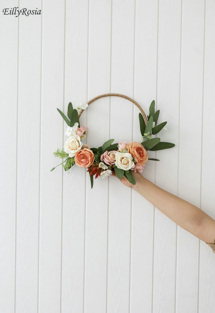 EillyRosia Kreis Rould Braut Strauß Hochzeit Kranz Blume Brautjungfern Halten Blumen Mädchen Künstliche Orange Tür Dekoration