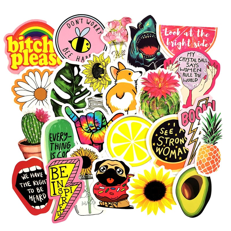 50 stuks Mooie Meisjes Zonnebloem Fruit Dieren Retro Travel Sticker DIY Voor Koffer Bagage Laptop Skateboard Auto Sticker
