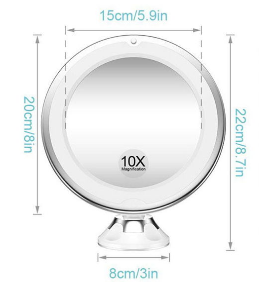 10x forstørrelsesspeil suger makeup speil led lys kosmetisk speil fly/stativ/lomme/sminke speil: 10x
