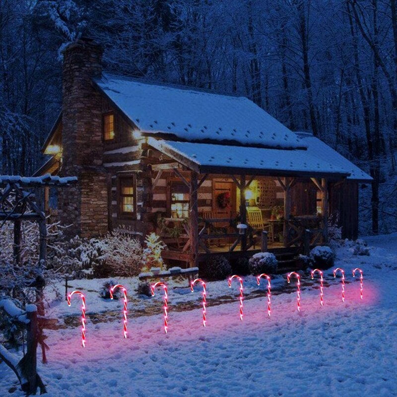 Christmas Pathway Lights, 10 Sets Candy Cane Lights Tall Pre-Lit with Warm Light LED Per Candy Cane Light US Plug