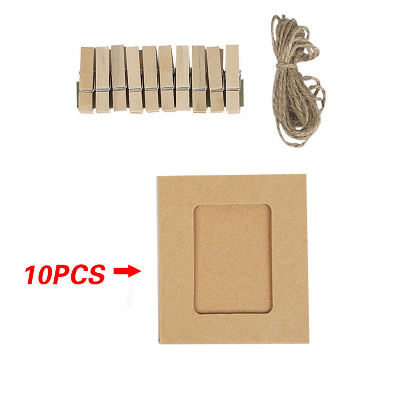 10Pcs Combinatie Papier Frame Met Clips Diy Kraftpapier Fotolijst Opknoping Muur Foto Album 5 Inch Touw Thuis decoratie: khaki