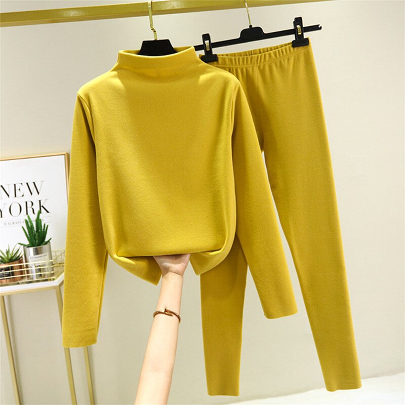 femmes col roulé longs Johns hiver Vevet pyjamas ensemble automne maison vêtements femme sous-vêtement thermique