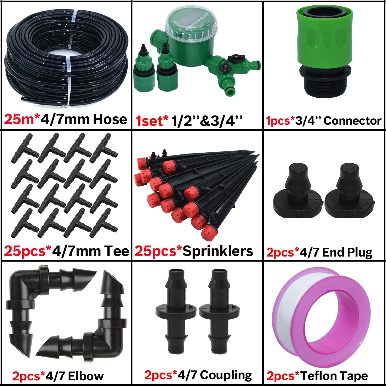 MOYKSRR 387 Stuks Irrigatiesysteem Tuin, 15M 55M Irrigatieset, Automatische Irrigatieset, Druppelirrigatiesysteem, Doe-het-zelf Tuinirrigatie voor Planten, Tuin, Kas, Bloemen