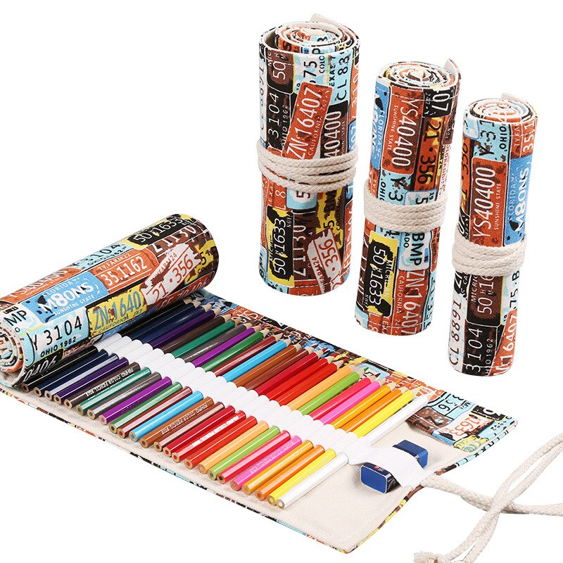 72 Gaten Schoolbenodigdheden Roll-Up Potlood Zakken Voor Kleur Potlood Pennen Tas Potlood Pouch Canvas Handgemaakte Bloemenprint kawaii Bgas: 72 hole car number