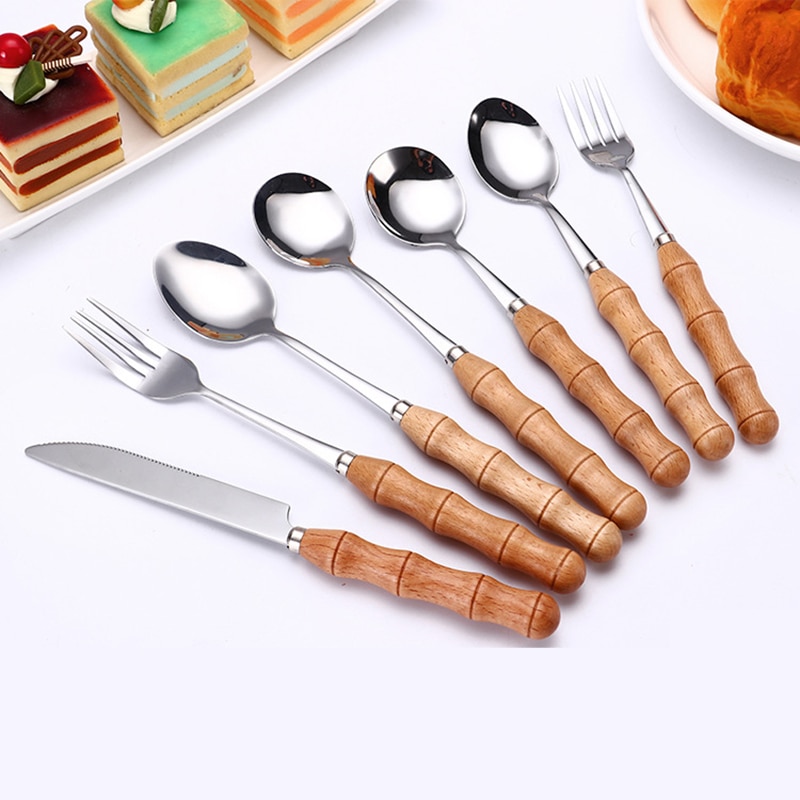 Yomdid 1pc middags kniv gaffel skje med tre håndtak rustfritt stål bestikk western food dessert servise gaffel skje servise