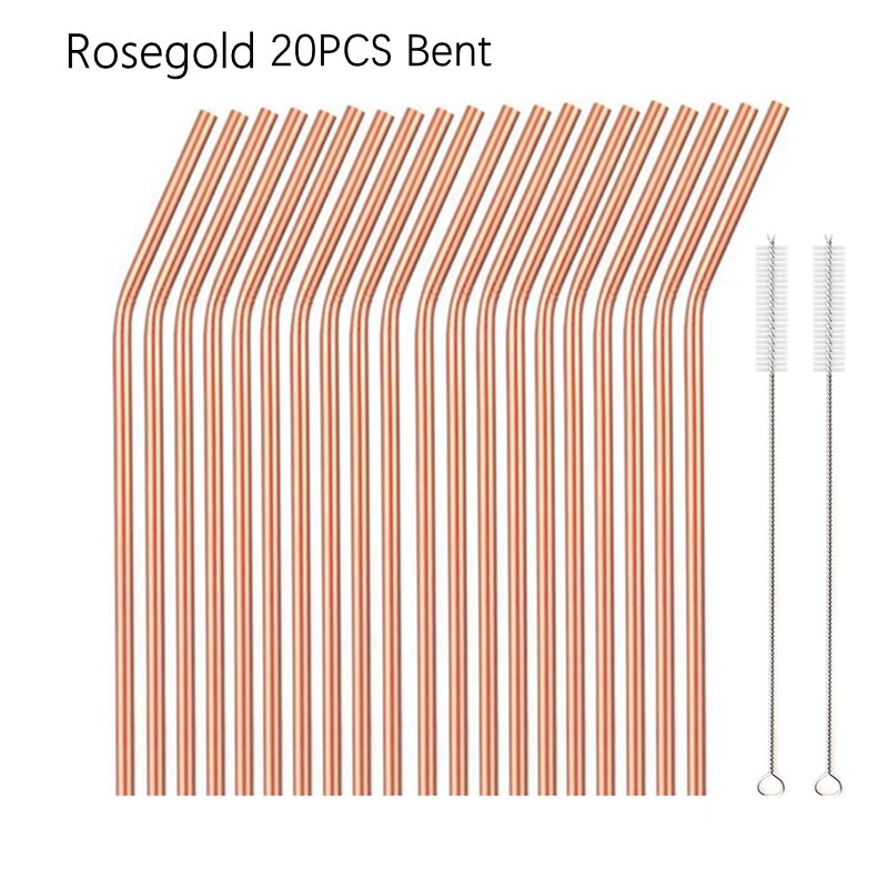 6*215Mm 10 Kleuren Milieuvriendelijke Herbruikbare Metalen Rietjes Set 304 Rvs Rietje Cocktail Party Favor Bar accessoire: Rosegold Bent