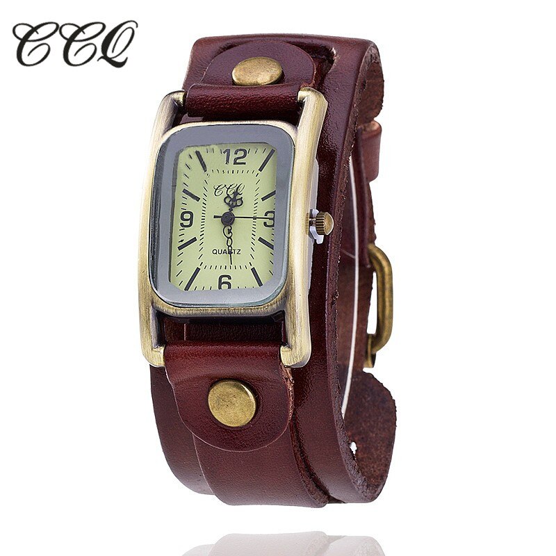 CCQ Vintage Koe Lederen Armband Horloge Mode Casual Vrouwen Polshorloge Antieke Quartz Horloge Relogio Feminino