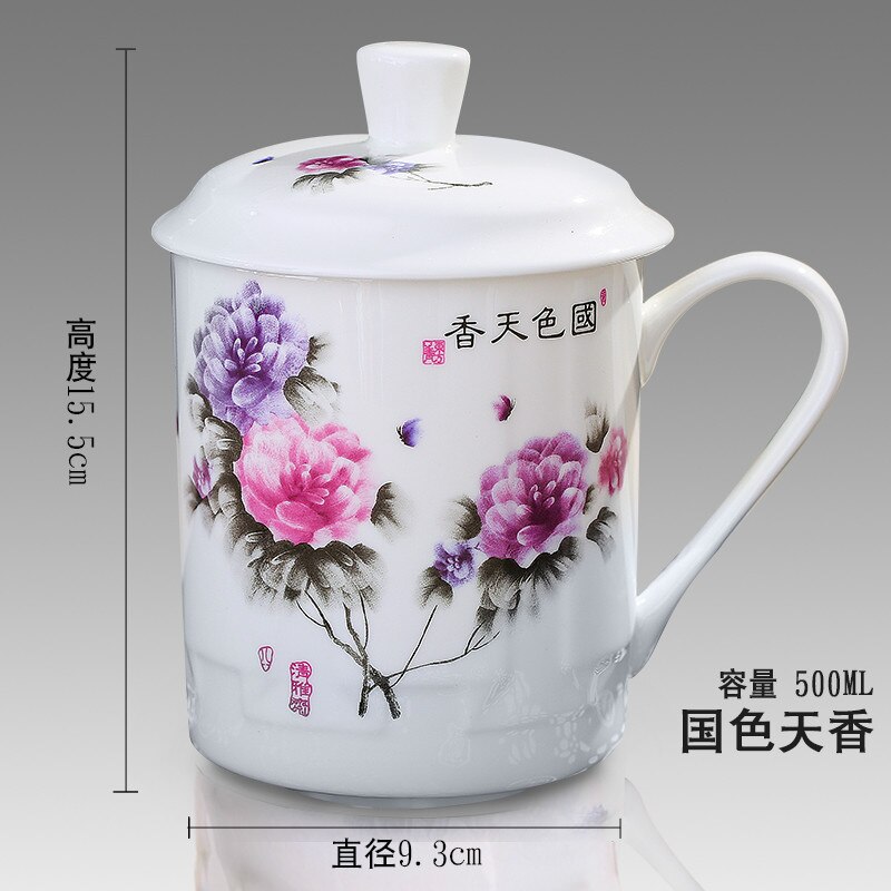 500Ml Chinese Stijl Bone China Jingdezhen Blauw En Wit Porselein Kopje Thee Kantoor Drink Cup Reizen Theewaar: 16