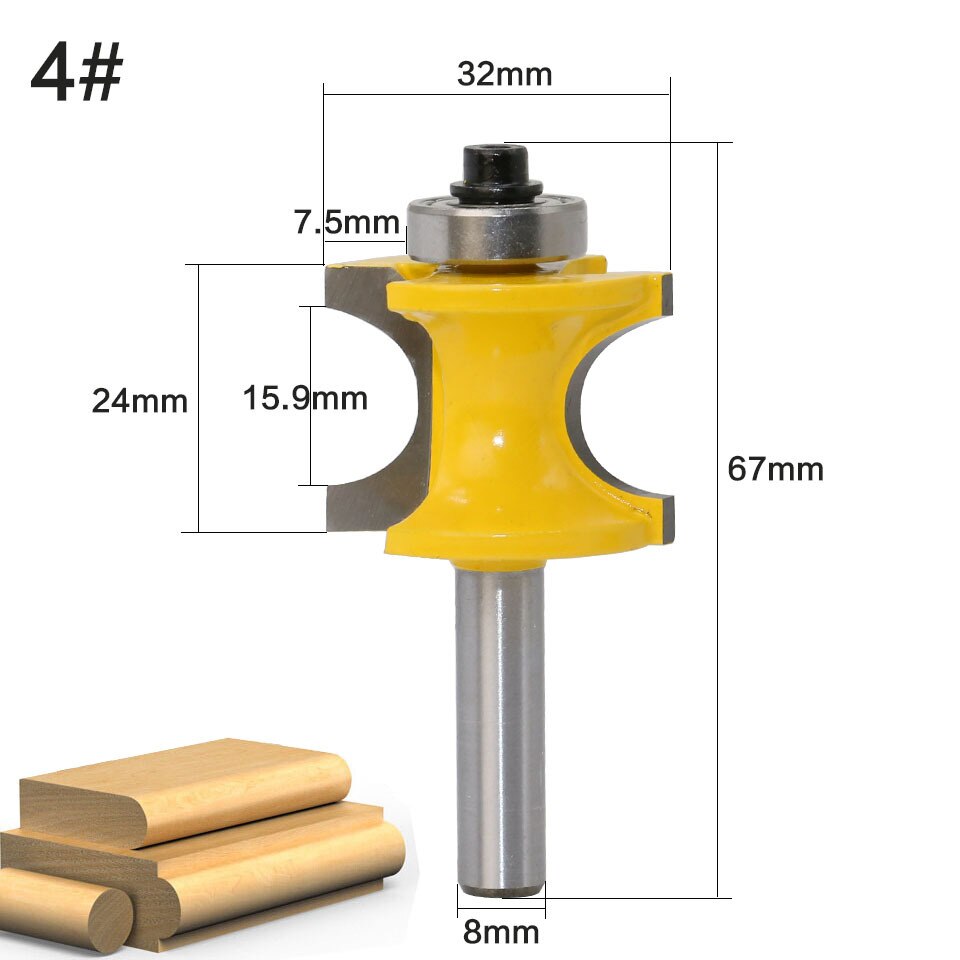 1pc 8mm skaft fræser træudskæring bullnose fræser bit sæt  c3 hårdmetal spids konkav radius fræsere træbearbejdning: 04