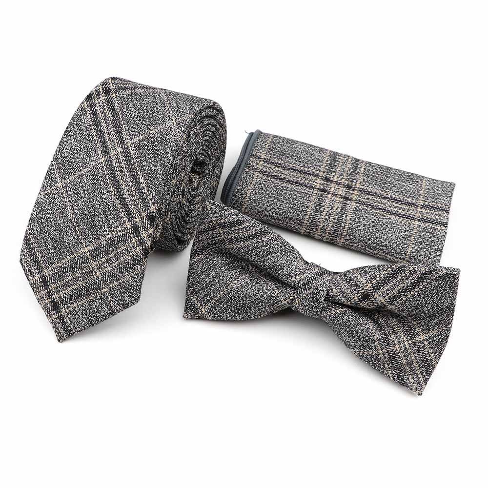 100% baumwolle Schönen Krawatte einstellen gestreift Plaid Braun Grau Grün Mens Krawatte Fliege Taschentuch Klassische Zubehör Jahrgang: 7