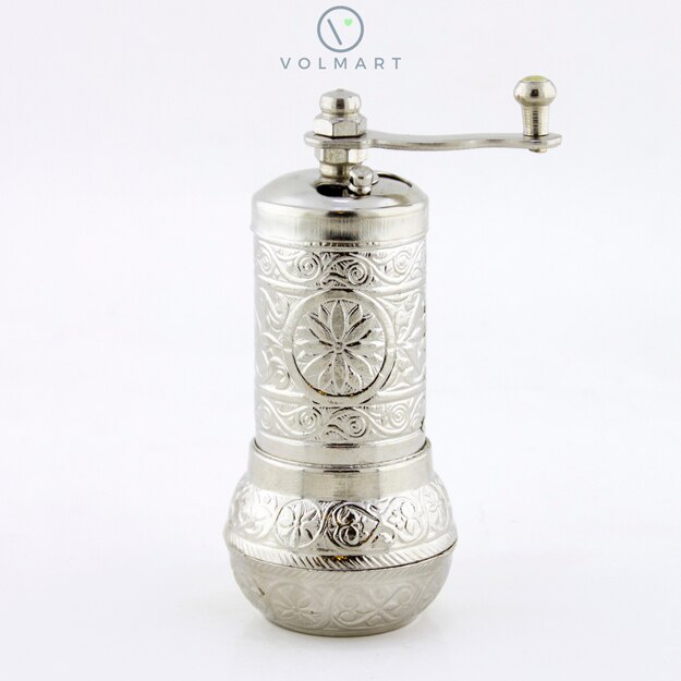 Nostalgisk peppar-kaffe-salt-kryddkvarn 4.3 '  - 11 cm.: Modernt silver