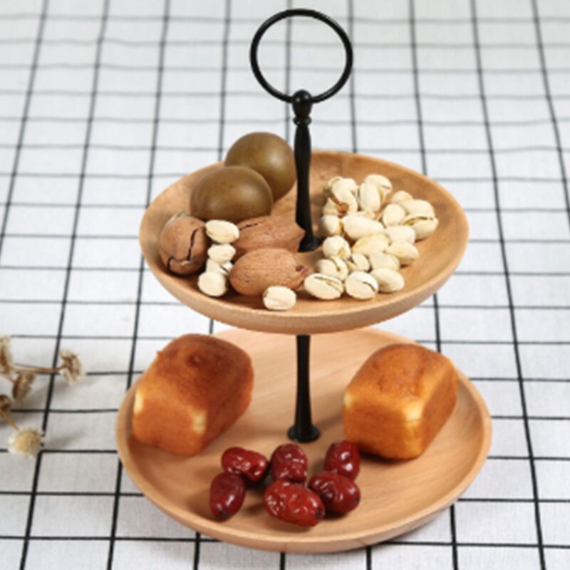Double-Layer Solid Wood Cake Tray Living Room Fruit Snack Tray Snack Tray Tapas 2-Tier Tapas Serving Set