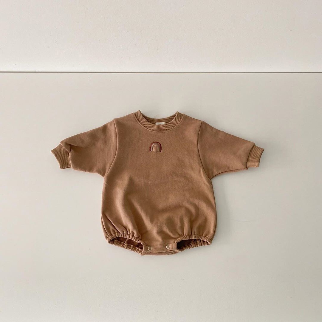 Baby Clothes Spring Baby Girl Jumpsuits Rainbow Embroidery Newborn Long-sleeve Romper Infant Boy Triangle Bag Fart Clothes: BD579 brown / 3M