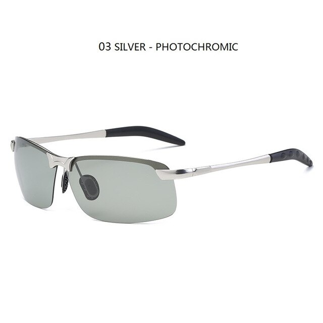 Fotokromiske solbriller mænd polariseret kørsel kamæleonbriller mandlige skift farve solbriller dag nattesyn førerens briller: Sølv