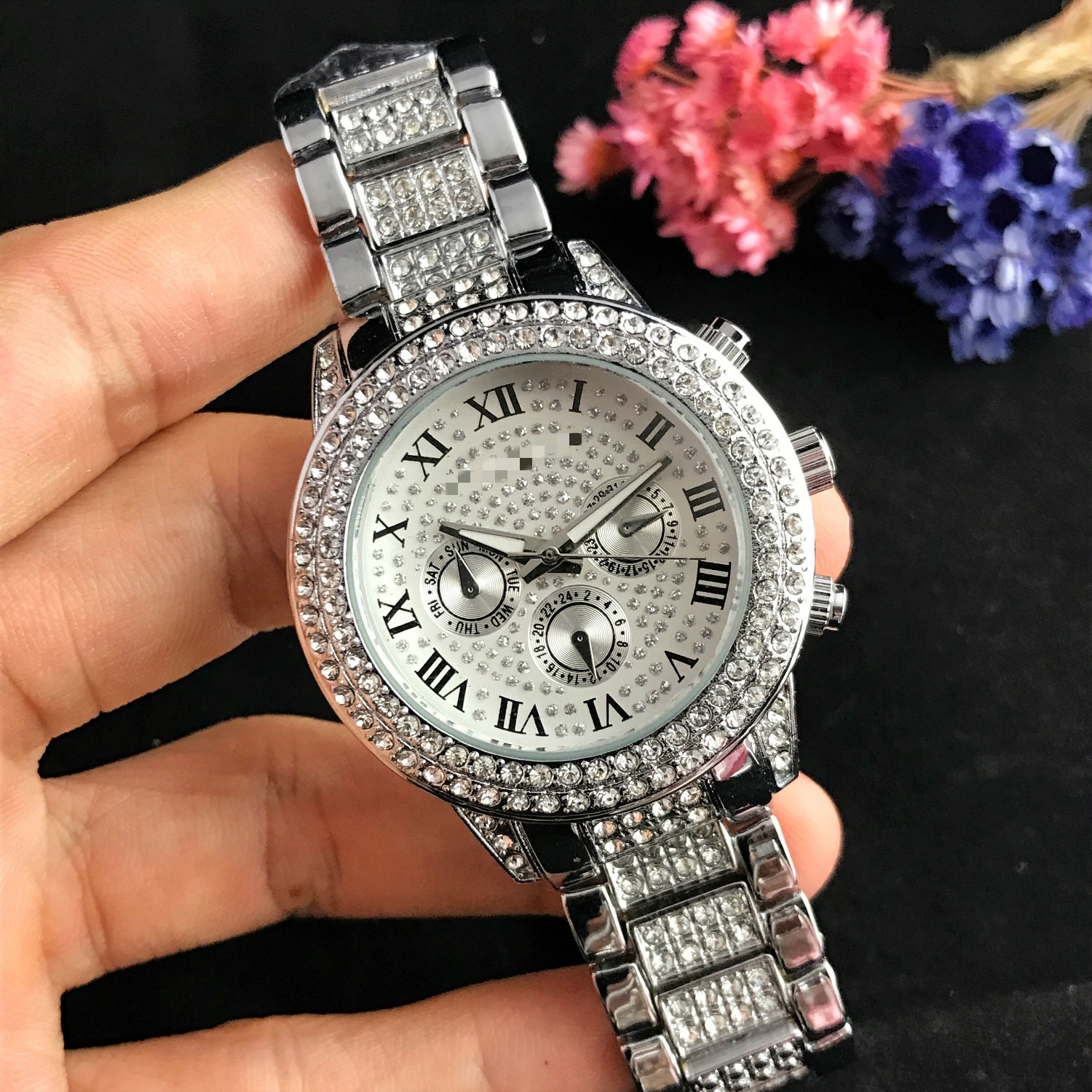 Silver Gold Diamond Stainless Women Watch Quartz Wrist Watches Ladies Girls Famous Brand Female Clock Montre Femme reloj: silver