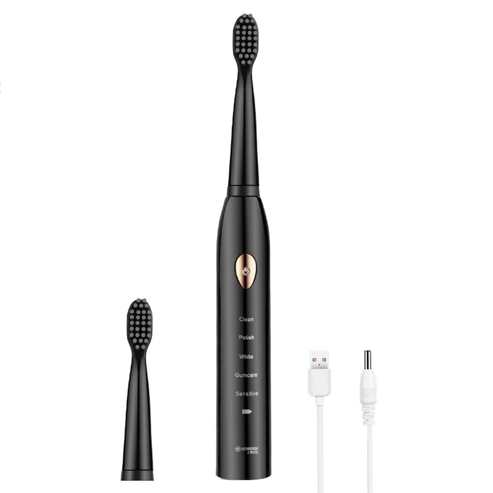 Poderoso ultra sônico sonic escova de dentes elétrica carga usb recarregável escovas de dentes lavável branqueamento eletrônico escova de dentes: Set E 2 Head