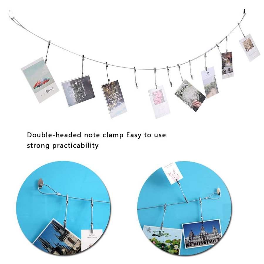 12Pcs Foto Clip String Wire Wanddecoratie Memorandum Postkaart Note 2 Hoofd Klem Foto Clip String