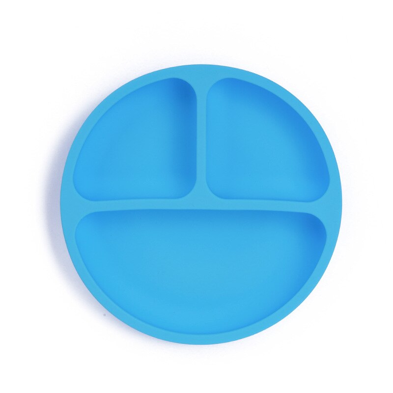 Vaisselle en silicone en forme de bol et assiette avec ventouse pour bébé,service de table pour enfant avec visage souriant,: Blue