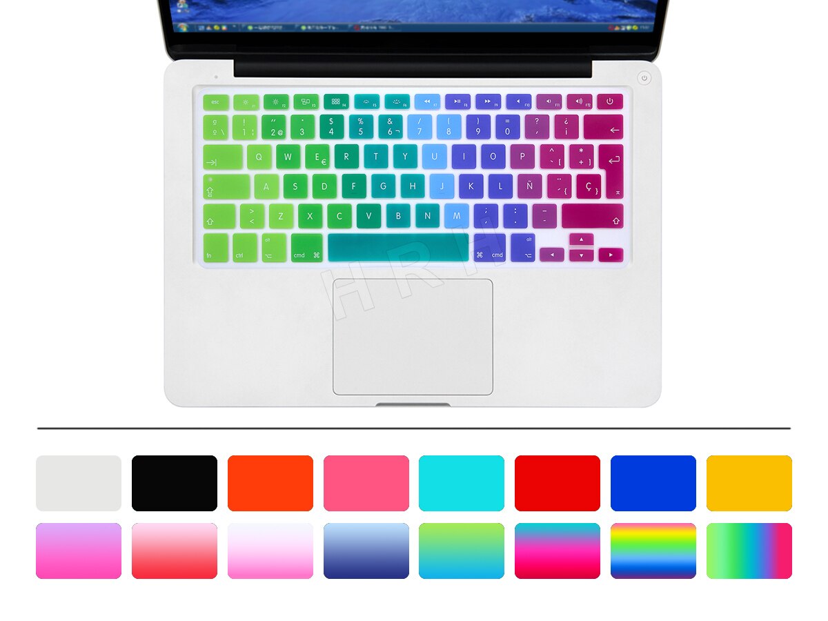 HRH UK/EU ESP Slim Spanish Gradient Rainbow Silicone Keyboard Cover Keypad Skin Protector For Macbook Air Pro Retina 13 15 17