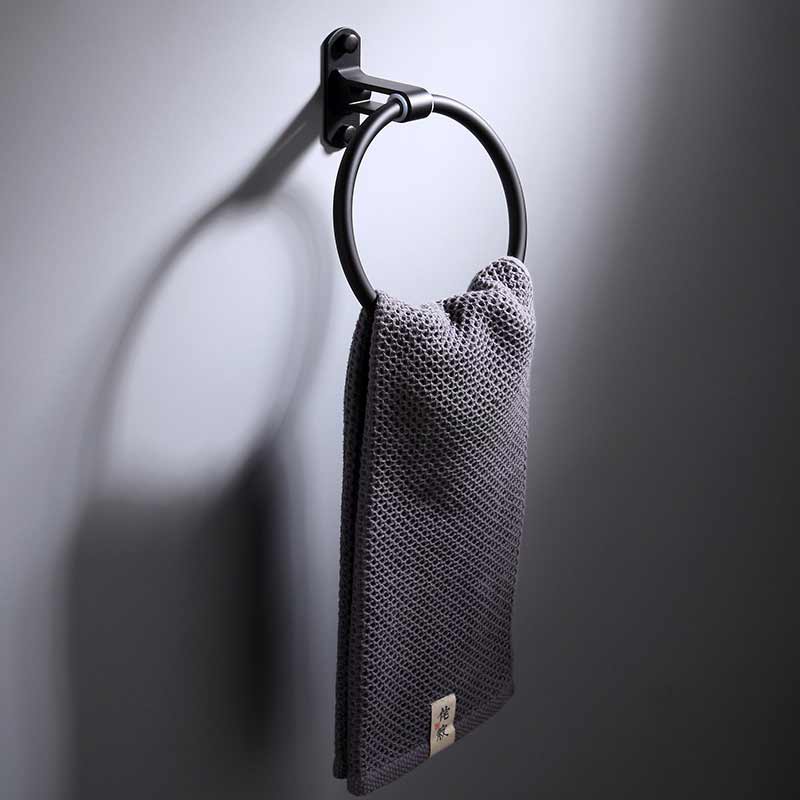 Zwarte Ruimte Aluminium Badkamer Hardware Handdoek Plank Handdoek Bar Papier Houder Doek Haak Zeepbakje Handdoek Ring: Towel Ring only