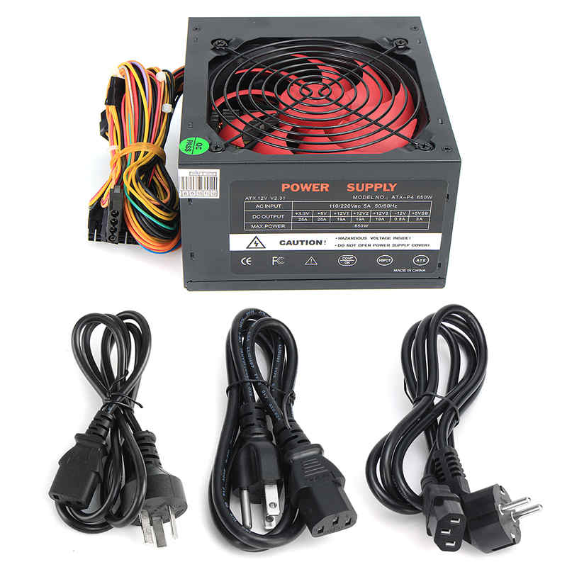 650W PC Computer Power Supply Computer PC CPU Power Supply PFC 20+4-pin 12cm Fans ATX 12V Molex PCIE w/ SATA PCIE