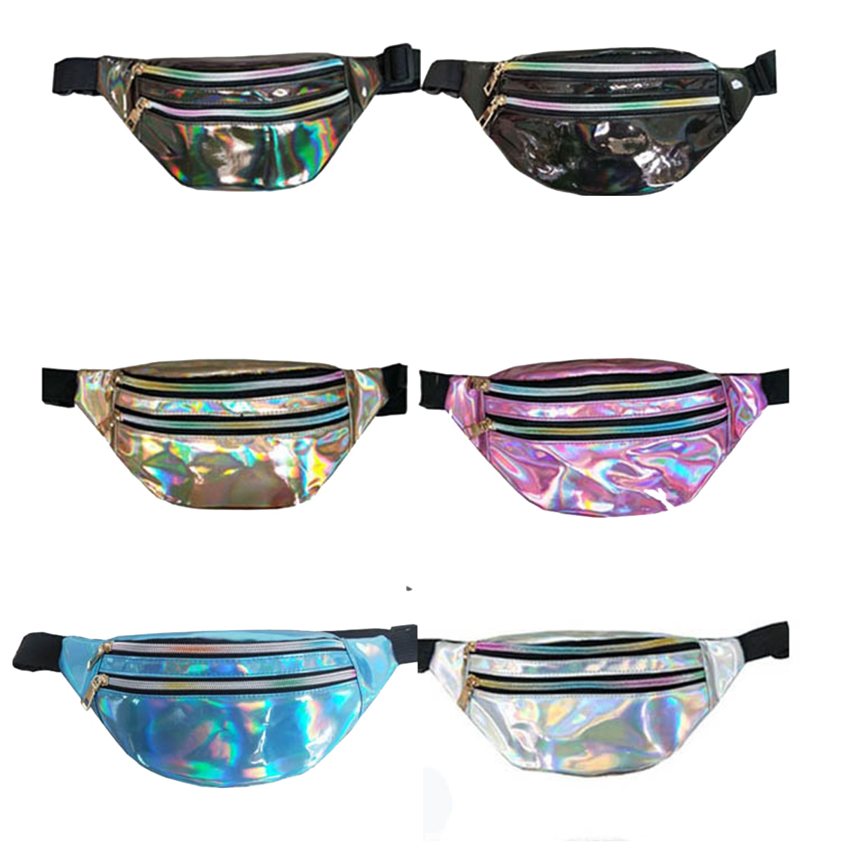 Holographic Fanny Pack Shiny Metallic Color Sport Waist Pack Belt Bum Shoulder Bags