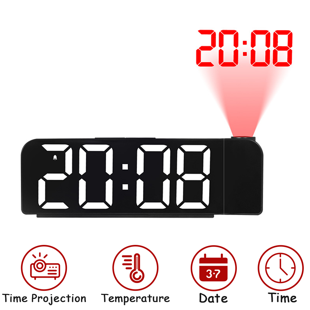 Xiaomi 180 ° Rotatie Projectie Wekker 12/24H Led Digitale Klok Usb Lading Plafond Projector Wekker Slaapkamer Desktop: WHITE