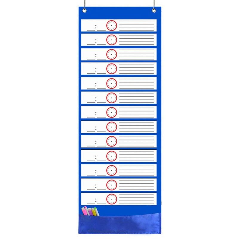Classroom Pocket Chart 13+1 Pocket Daily Schedule Pocket Chart 26 Double-Sided Reusable Dry-Eraser Cards For Office: Default Title