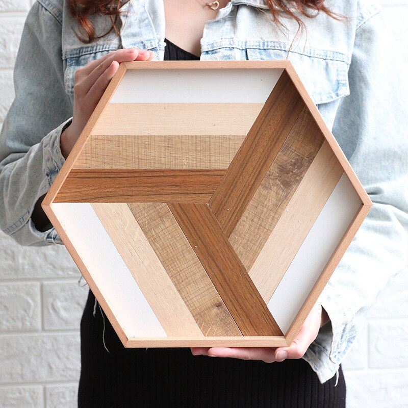 Household Decorative Wooden Serving Tray Decorative Tray Baking Wooden Tray Nut Cake Tray Dinner Plate Simple Geometric Tray
