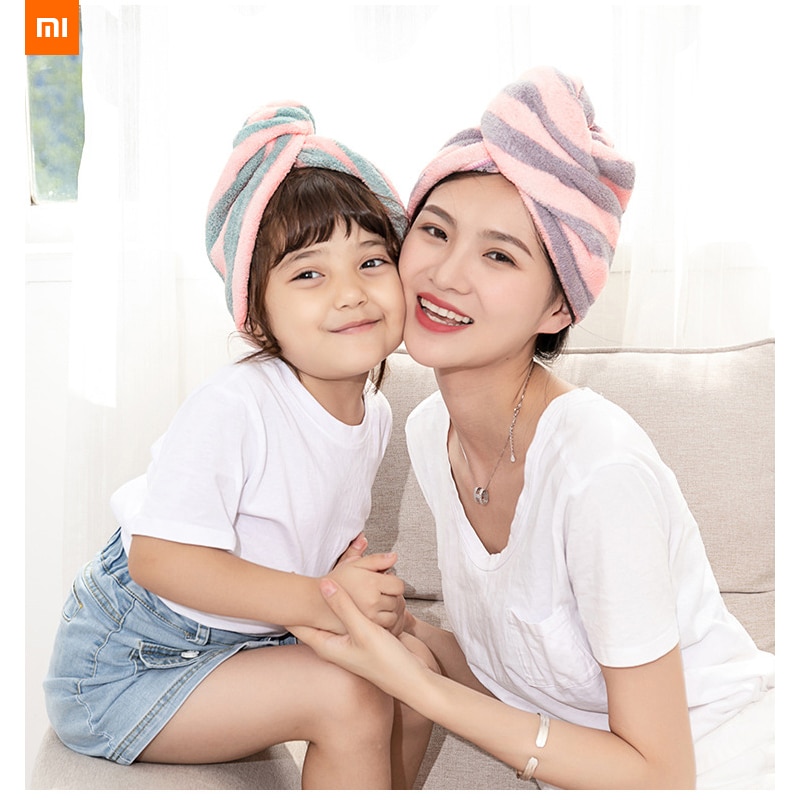 Xiaomi Droog Haar Cap Vrouwen Absorberend Sneldrogende Handdoek Wrap Tulband Coral Fleece Volwassen Kinderen Gestreepte Vegen haar Handdoek