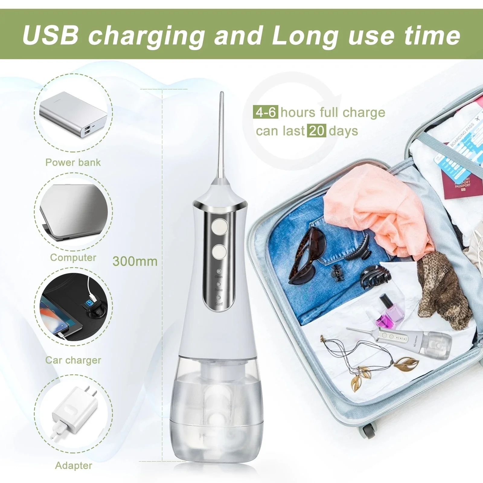 ZaiXiao 5 Modi Munddusche USB Aufladbare Tragbare Zahn Wasser Flosser Jet 350 ml Irrigator Zahn Zähne Cleane