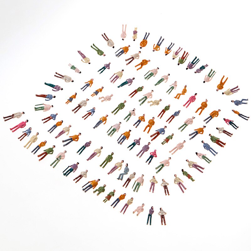 100Pcs Painted Model People OO Scale 1/75 Mix Model People Architecture Train Layout Plastic Train Park Street Passenger People