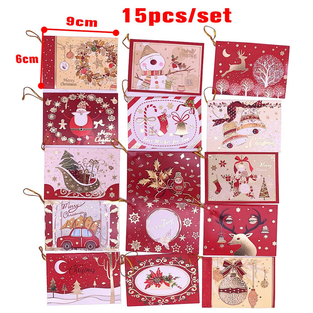Christmas Greeting Card Xmas Paper Cards Happy Year Postcard Thanks Giving Envelope: E15pcs5x6cm