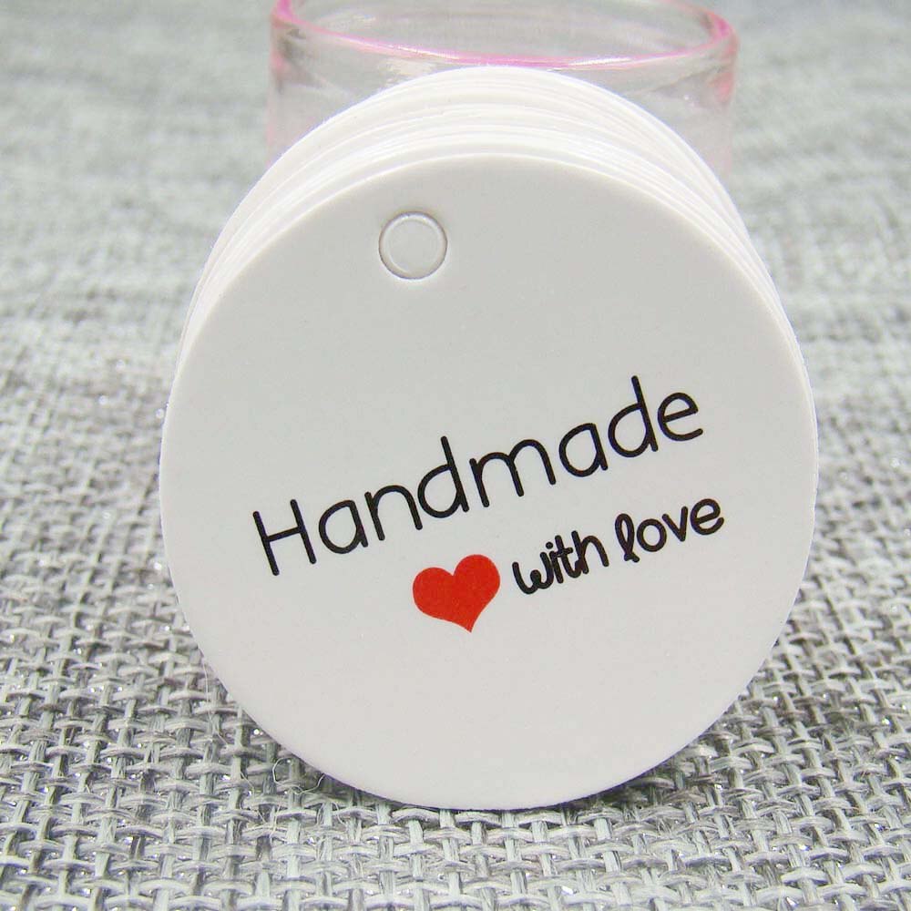 1.18*1.18 Inch 100 Pcs Ronde Handgemaakte Met Liefde Wit Papier Tags Met String Wit Voor Geschenkdoos Cookie bruiloft Gunst