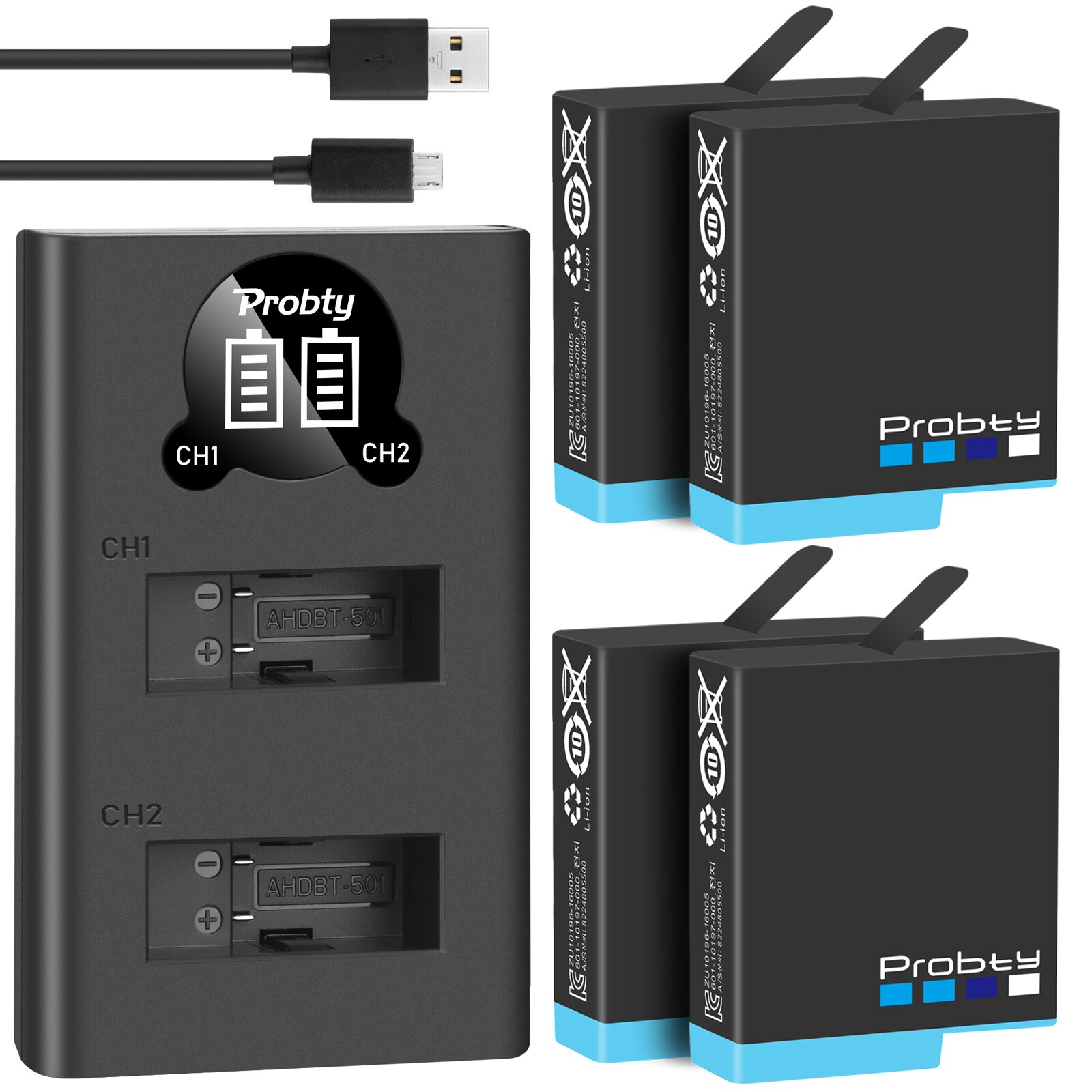 Original Probty Für Gopro Hero 8 3PACK Batterie 2 Slot Ladegerät Kit Lagerung Box Ladegerät für Gopro Hero 8 7 schwarz Hero 6: 4BatteryWithCharger