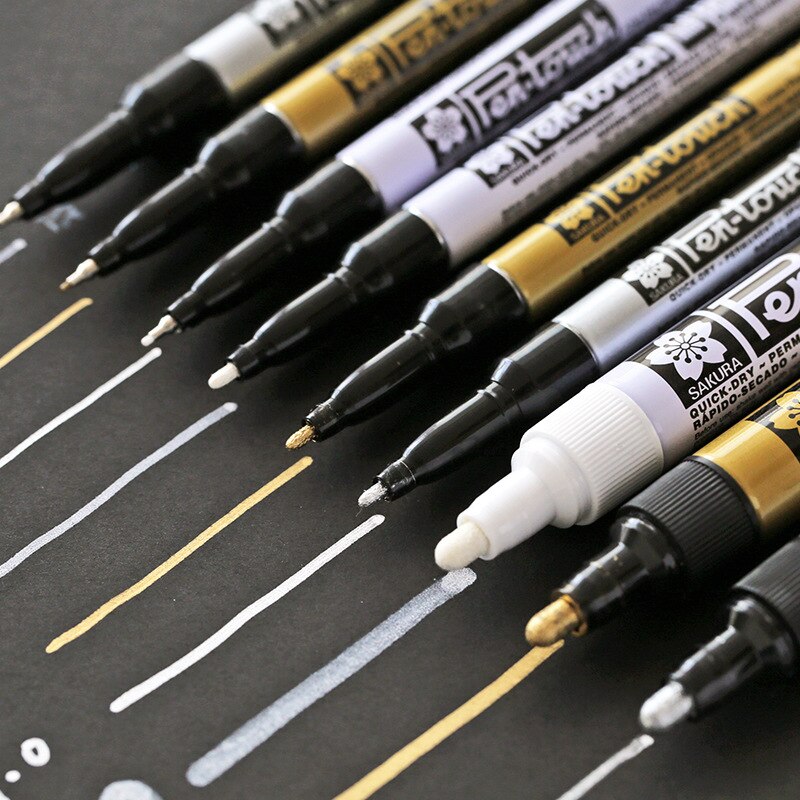 Permanente Metallic Marker Pennen Wit Zilver Goud Verf Pen Marker Voor Papier Glas Stof Cd Band Diy Markering Japanse Briefpapier