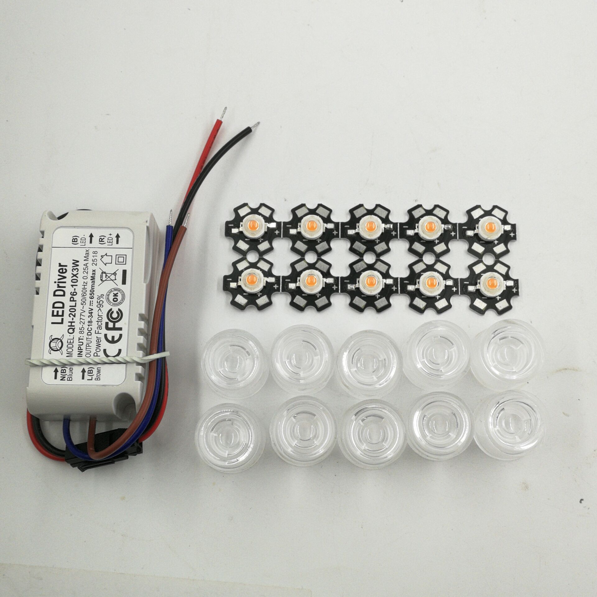 , 10pcs 3w full spectrum led 380-840nm +1pcs 6-10x3w 600mA led driver+10pcs waterproof led lens led kit