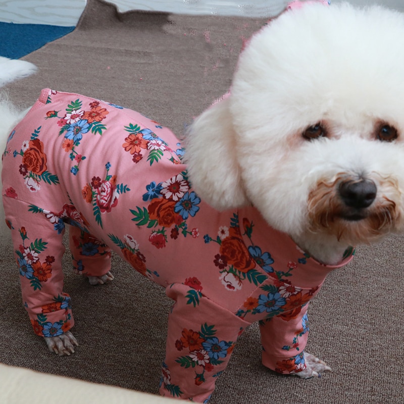 Kæledyr hund jumpsuit bomuld hvalpetøj tynde trykte overalls til små hunde beskytte mave pyjamas chihuahua bundtrøje