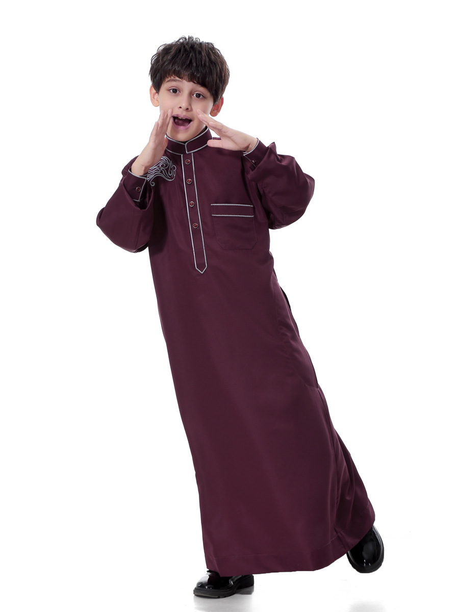 Arabische Moslim Kids Boy Jubba Thobe Abaya Kimono Lange Jurk Kaftan Voor Kinderen Islamitische Kleding Lange Gewaden Jurk Dubai Arab