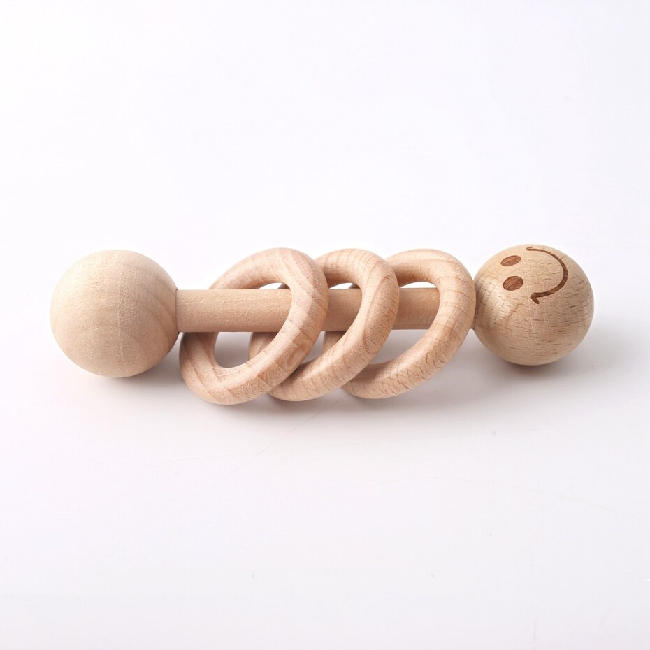 10pcs Beech Wooden Rings Teether Rattle Toys Safe and Natural Baby Shower Soothe Baby Nursing Accessories Teething