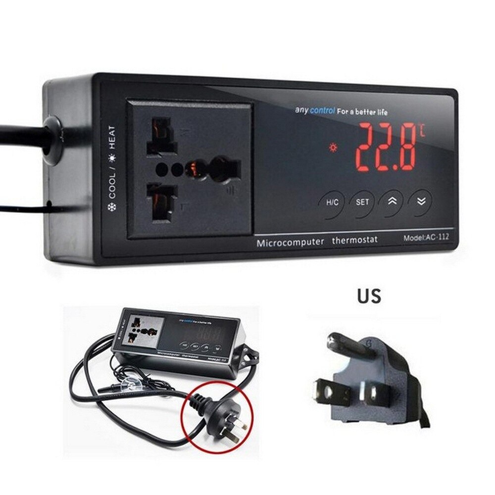 Aquarium Heater AC-112 Outlet Thermostaat 220V Digitale Temperatuurregelaar Aquarium Thermostaat Met Waterdichte Sensor: US Plug