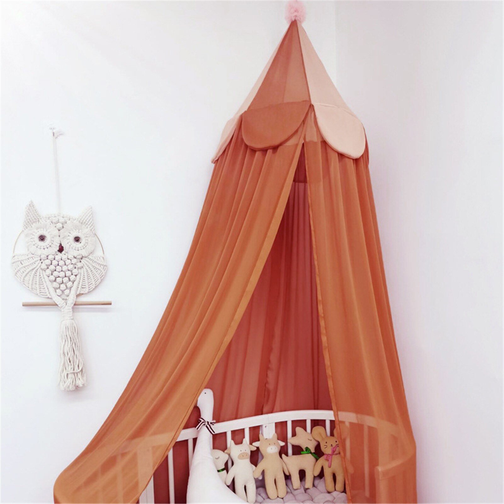 Kids Bed Hemelbed Gordijnen Meisje Prinses Ronde Dome Canopy Baby Crib Cot Opknoping Tent Kinderen Spelen Tent Huis Kamer decoratie