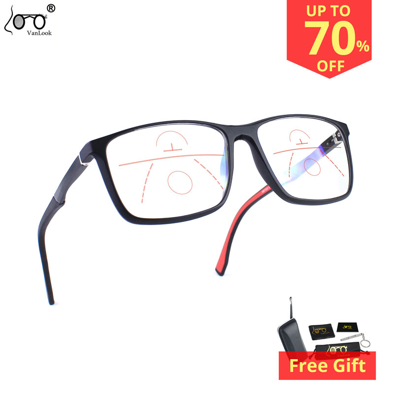 Gafas de lectura multifocales progresivas para hombre y mujer, lentes con bloqueo de luz azul TR90, montura cuadrada deportiva de aluminio y magnesio, UV400 + 2 3